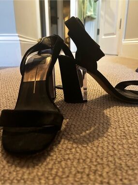 Dolce Vita Black Block Heel Sandals with Clear Accent